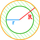Площадь кольца по радиусам большего и меньшего круга